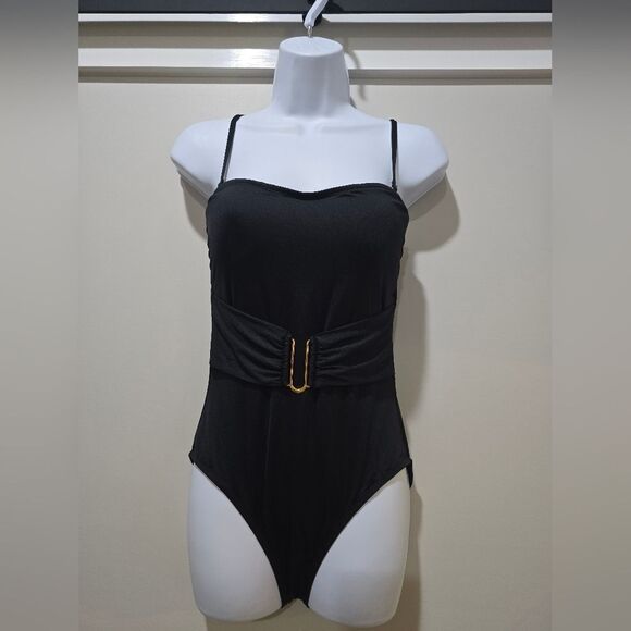 LA BLANCA ISLAND GODDESS Bandeau One-piece Swimsuit Black NWOT Sz 6 Black - Picture 3 of 5